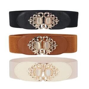 1915 3 Pack Womens Vintage Wide Elastic Stretch Waist Belt